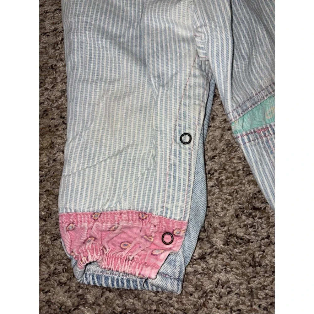 Vintage Lee Baby Denim Overalls Patchwork Striped Balloon 18m USA Rare Snap